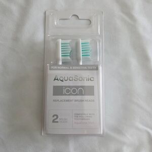 AquaSonic iCon Replacement Brush Heads, White, 2Pack, Normal/Sensitive Teeth